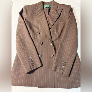 Lauren Ralph Lauren Brown Pinstripe Double-Breasted Suit Jacket